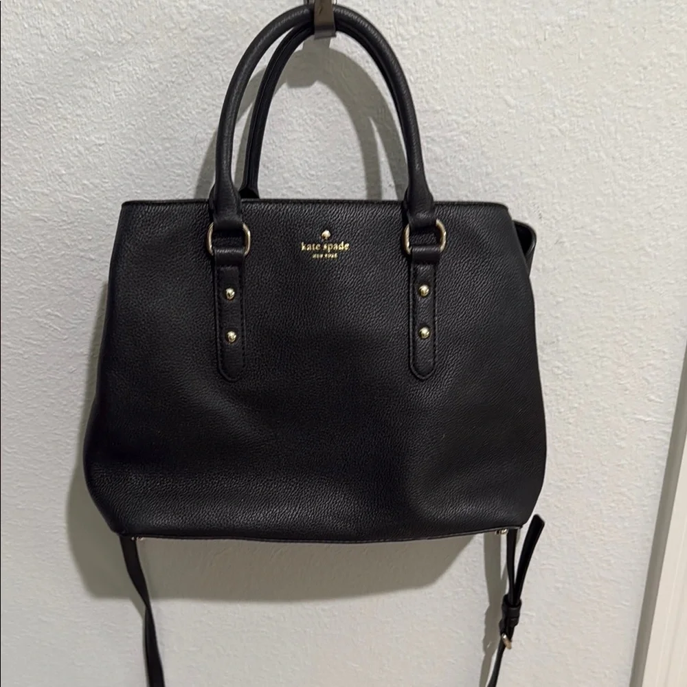 🖤 Kate Spade Black Leather Tote Bag Crossbody Handles 🖤 - Picture 1 of 10